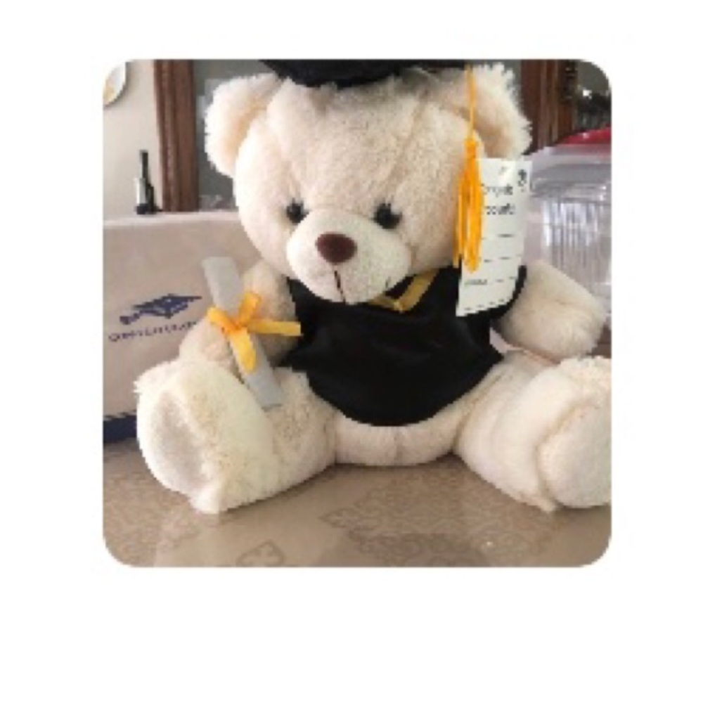 Plush Graduation Teddy Bear with Cap and Diploma - Cream and Black